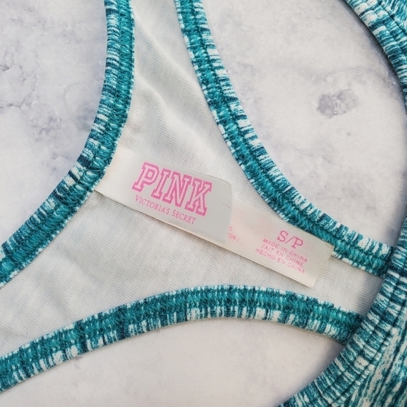 Victoria's Secret Pink Small Racerback Sports Bra Teal‎ Spacedye Light Support - Picture 4 of 6